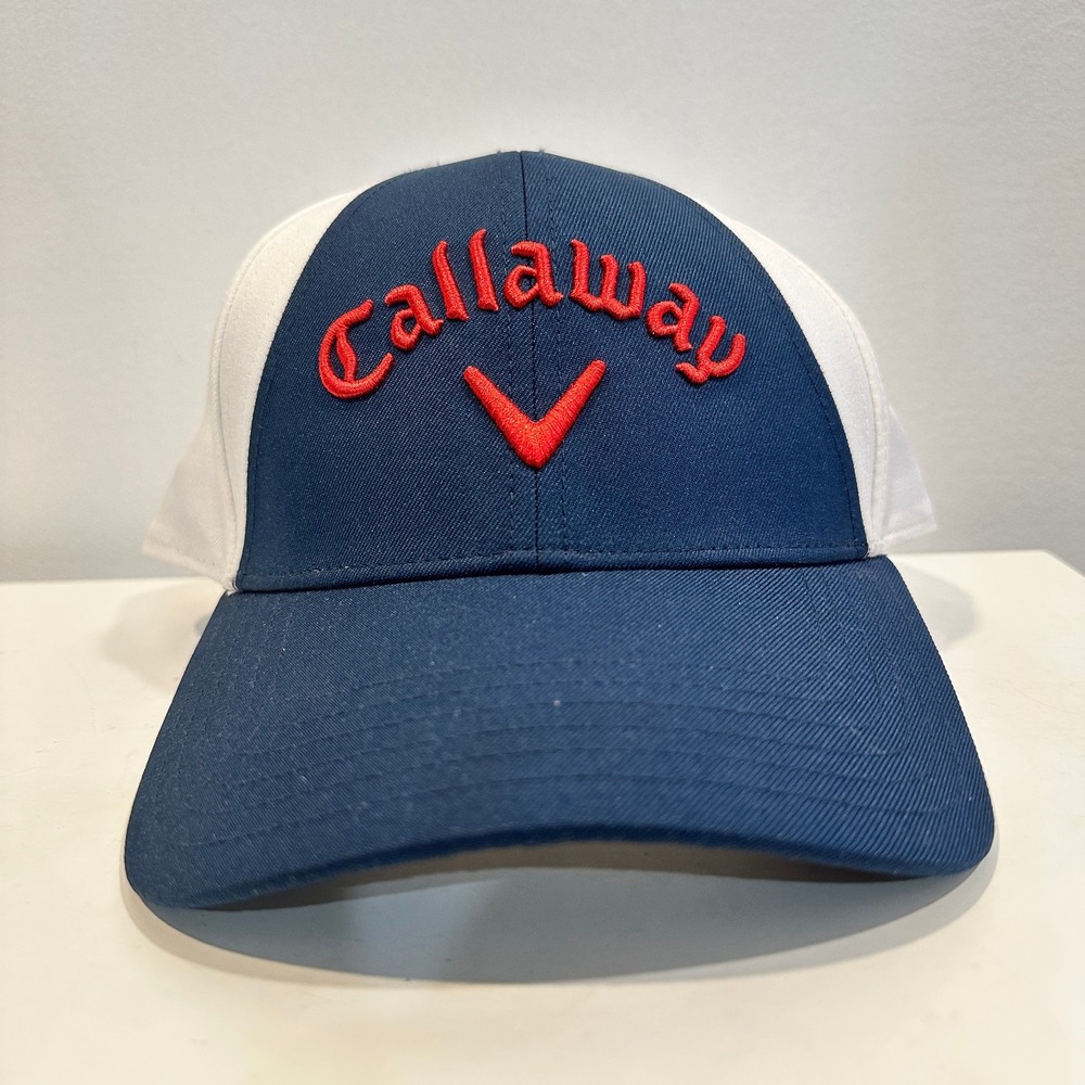 Callaway Hat Men's Adjustable Navy Brim White Panel Red Logo Golf Snapback Hat - Picture 9 of 11